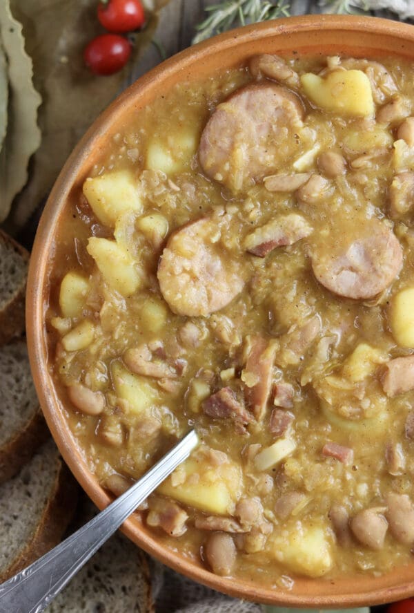 A photo from the top - Slovenian jota soup with sauerkraut, beans and potatoes